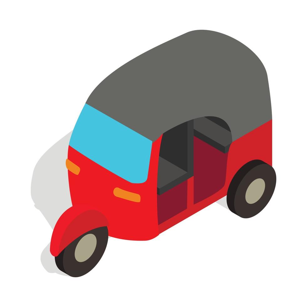 Red tuk tuk icon in isometric 3d style vector