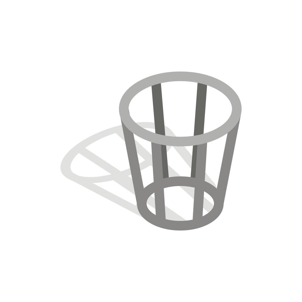 Metal trash basket icon, isometric 3d style vector