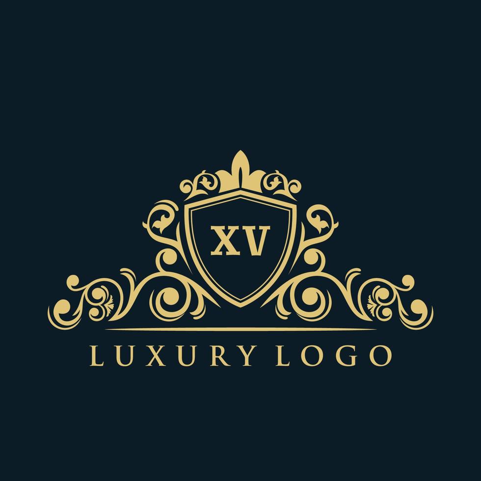 Letter XV logo with Luxury Gold Shield. Elegance logo vector template.