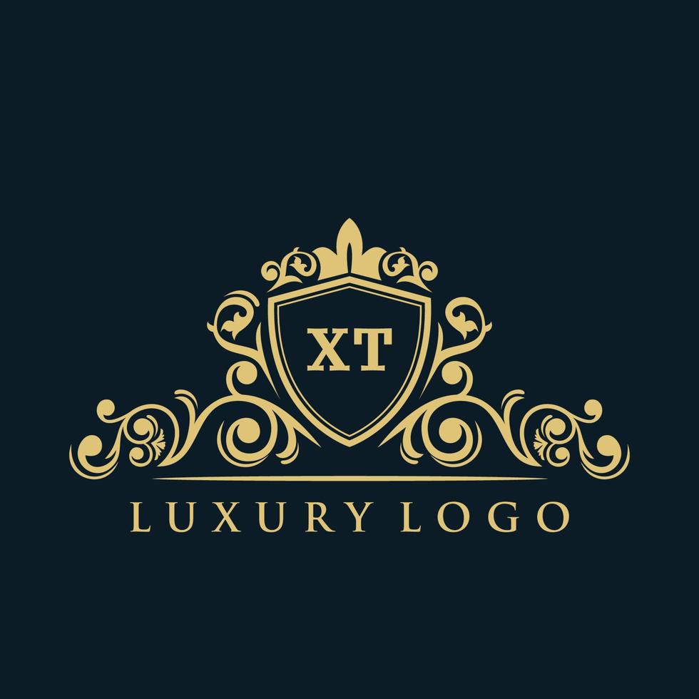 Letter XT logo with Luxury Gold Shield. Elegance logo vector template.