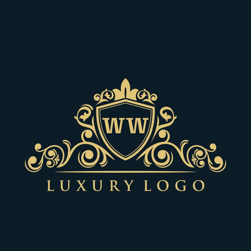 Letter WW logo with Luxury Gold Shield. Elegance logo vector template.