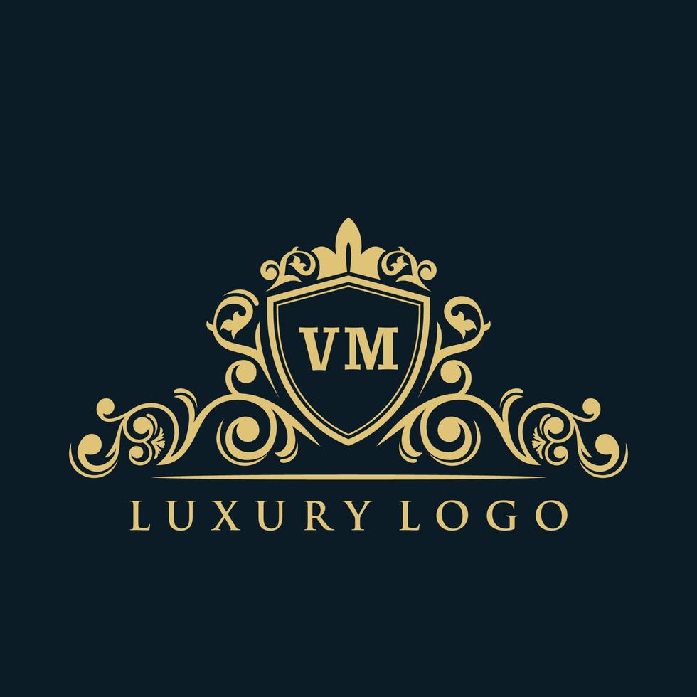 Letter VM logo with Luxury Gold Shield. Elegance logo vector template.