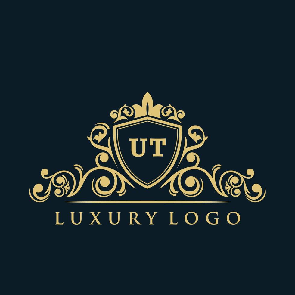 Letter UT logo with Luxury Gold Shield. Elegance logo vector template.
