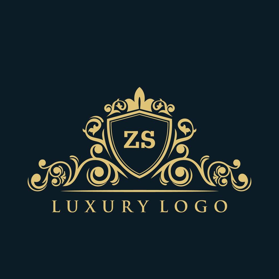logotipo de la letra zs con escudo dorado de lujo. plantilla de vector de logotipo de elegancia.