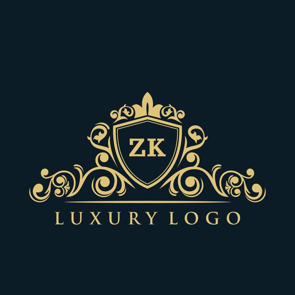 Letter ZK logo with Luxury Gold Shield. Elegance logo vector template.