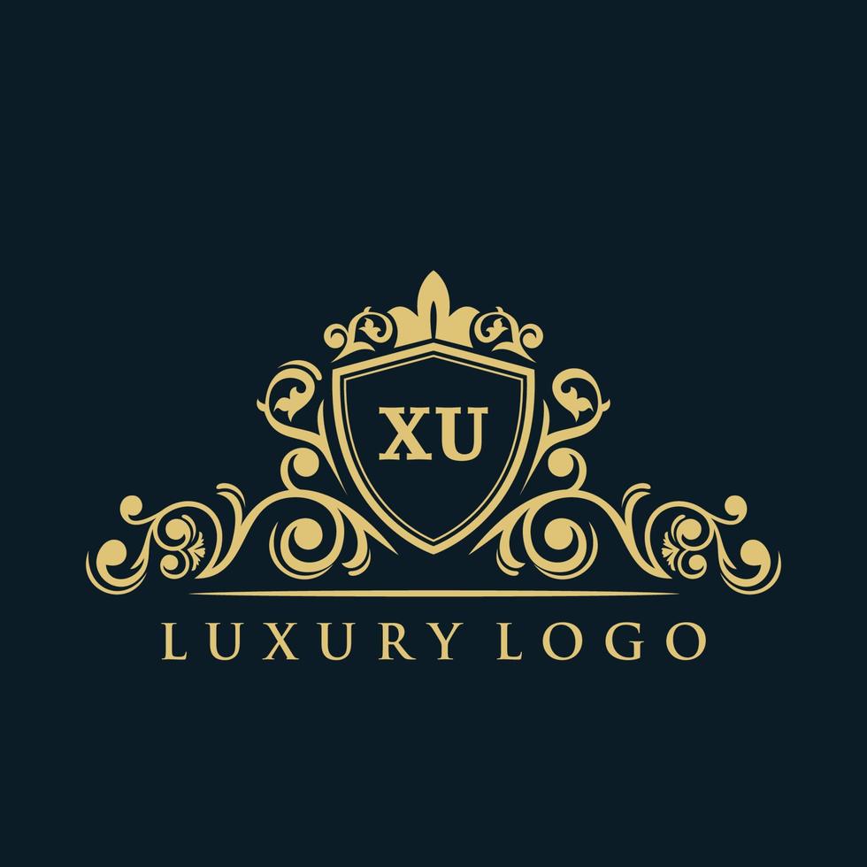 Letter XU logo with Luxury Gold Shield. Elegance logo vector template.