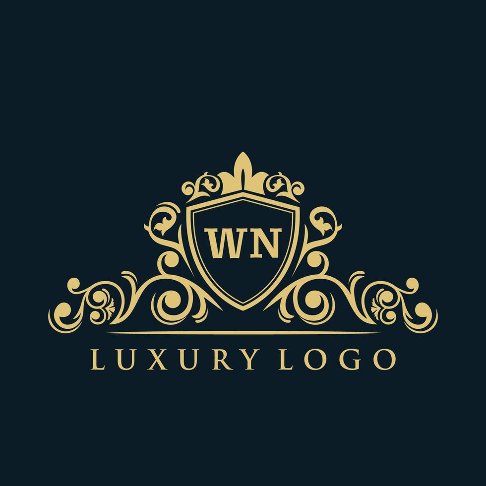 Letter WN logo with Luxury Gold Shield. Elegance logo vector template.