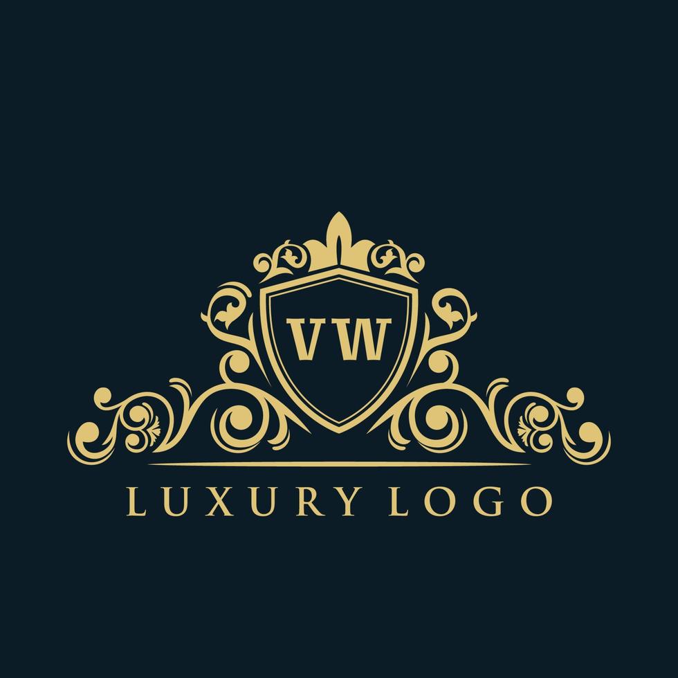 logotipo de letra vw con escudo de oro de lujo. plantilla de vector de logotipo de elegancia.