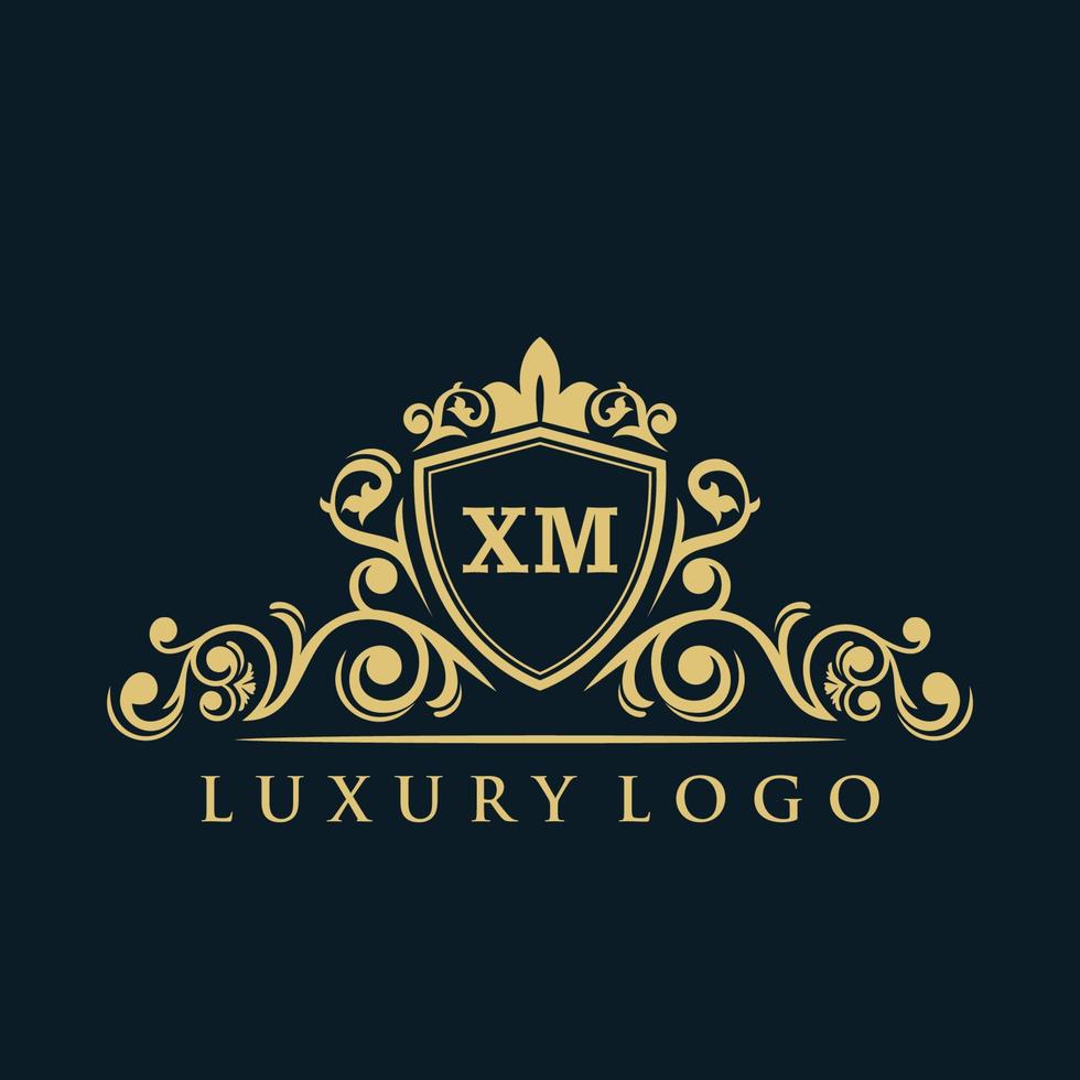 Letter XM logo with Luxury Gold Shield. Elegance logo vector template.