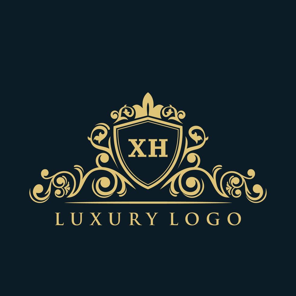 Letter XH logo with Luxury Gold Shield. Elegance logo vector template.