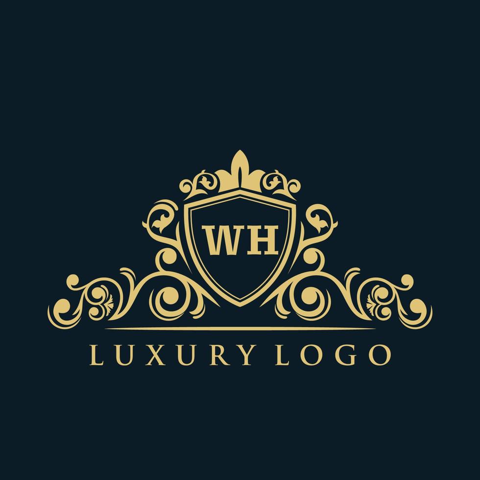 Letter WH logo with Luxury Gold Shield. Elegance logo vector template.