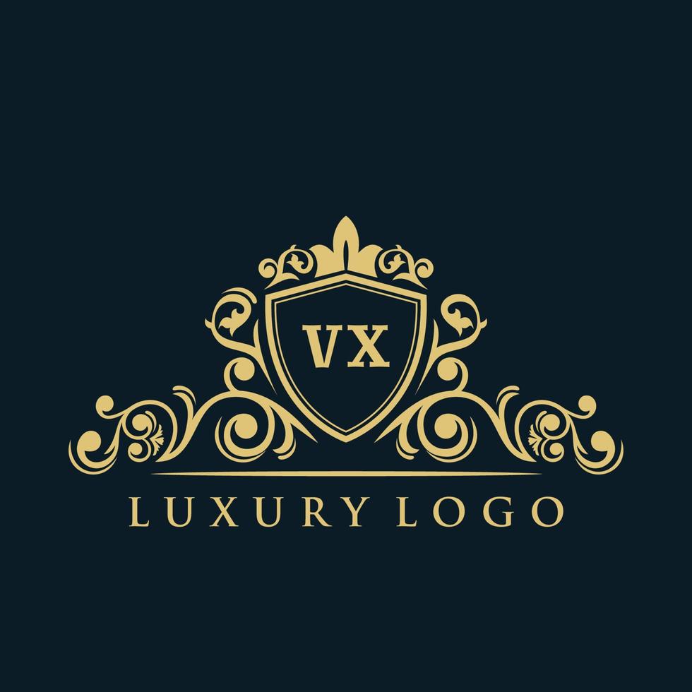 Letter VX logo with Luxury Gold Shield. Elegance logo vector template.