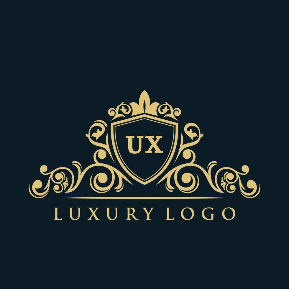 Letter UX logo with Luxury Gold Shield. Elegance logo vector template ...