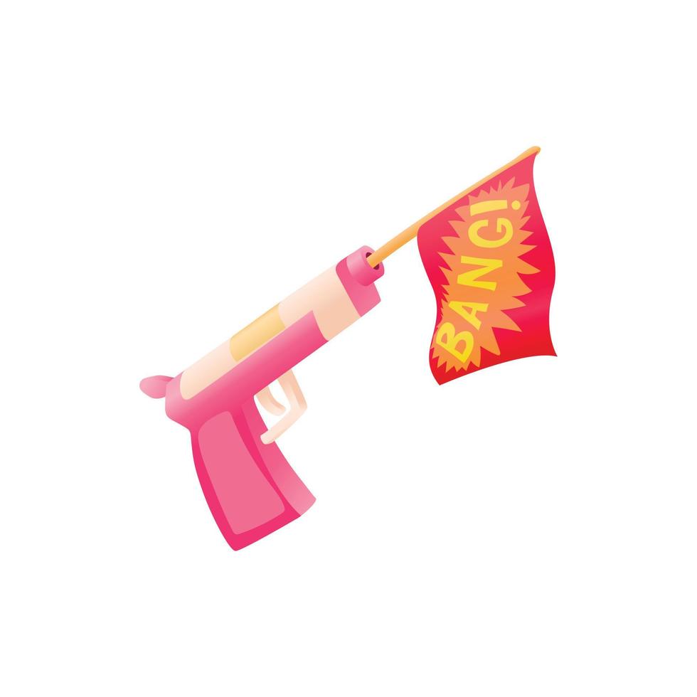 Revolver shooting out red flag icon vector