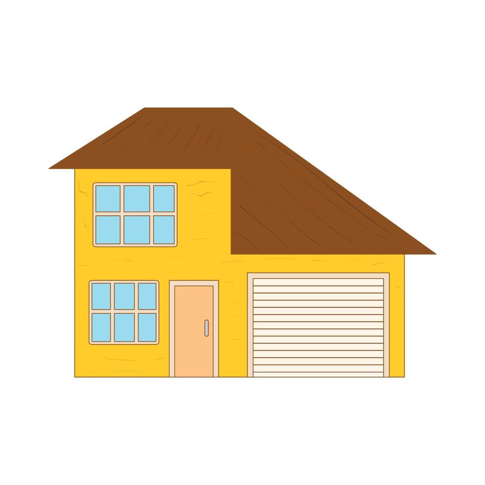 casa amarilla de dos plantas con icono de garaje vector