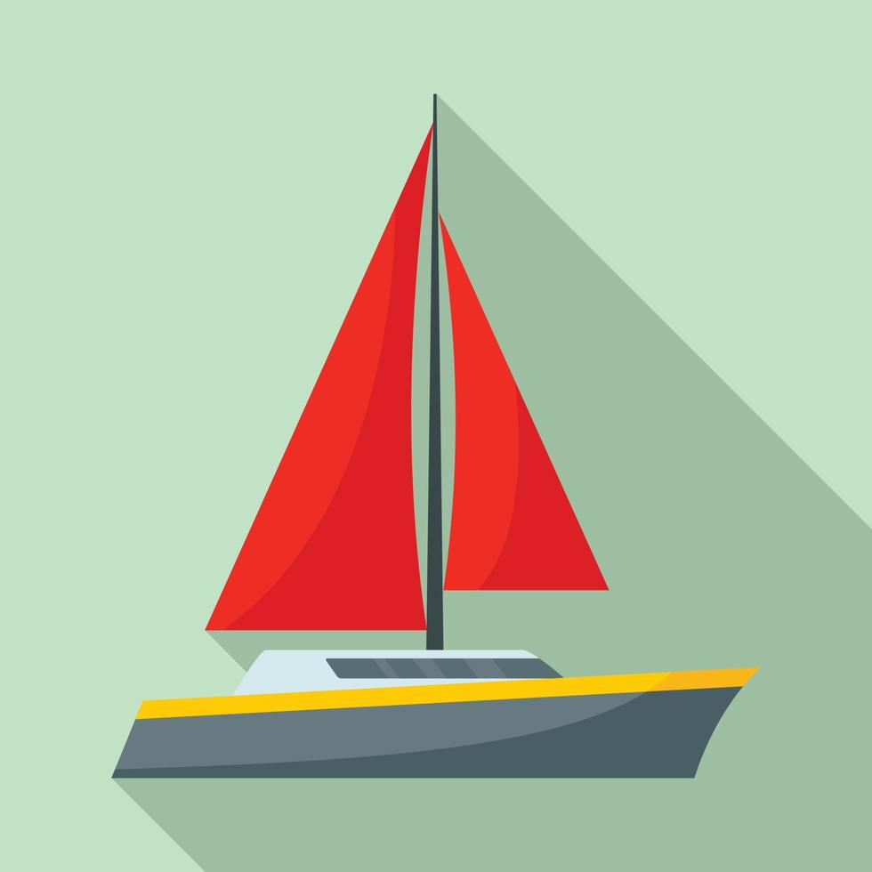 Red sail yacht icon, flat style vector