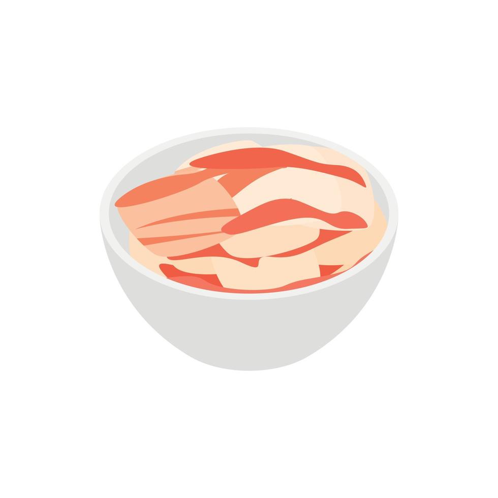 filete de pescado en un icono de cuenco, estilo isométrico 3d vector