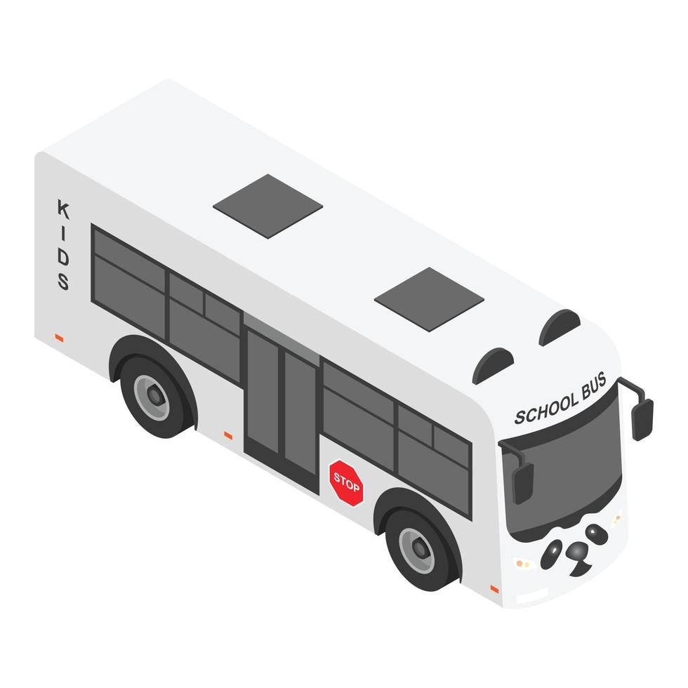 icono de autobús escolar panda, estilo isométrico vector