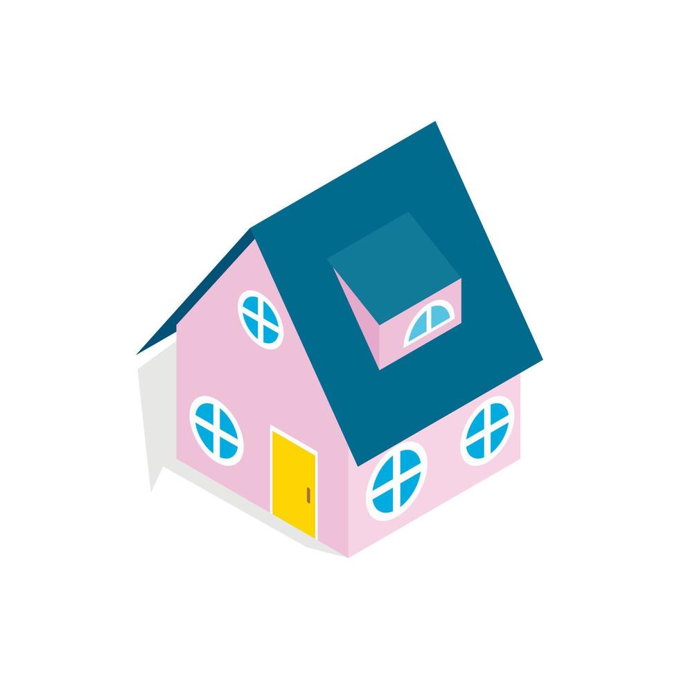 Pink house icon, isometric 3d style vector