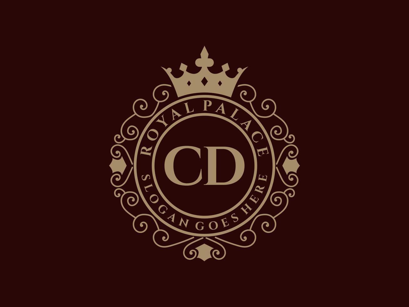 letra cd logotipo victoriano de lujo real antiguo con marco ornamental. vector