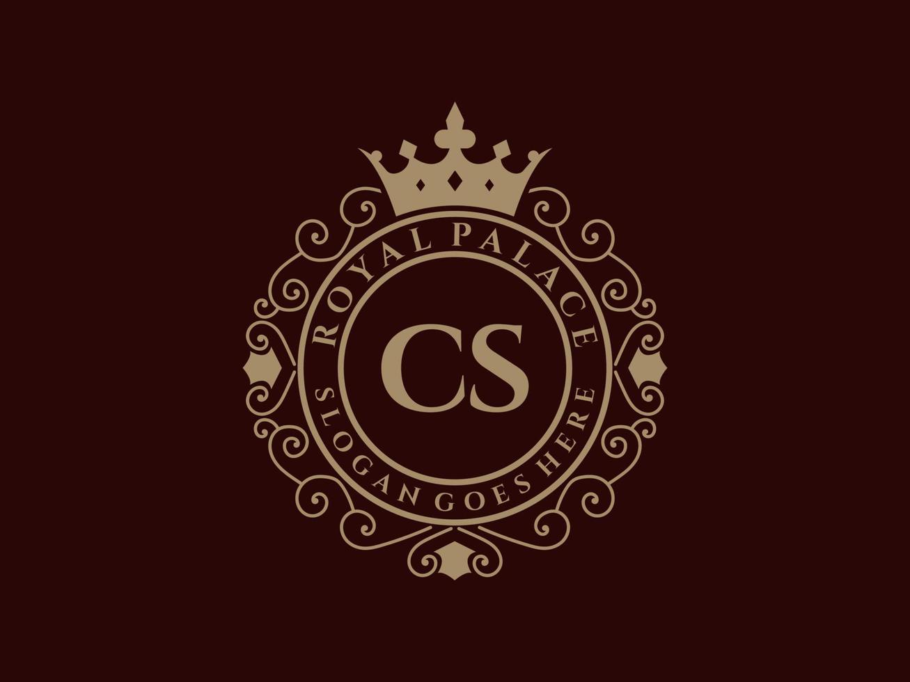 Letter CS Antique royal luxury victorian logo with ornamental frame. vector