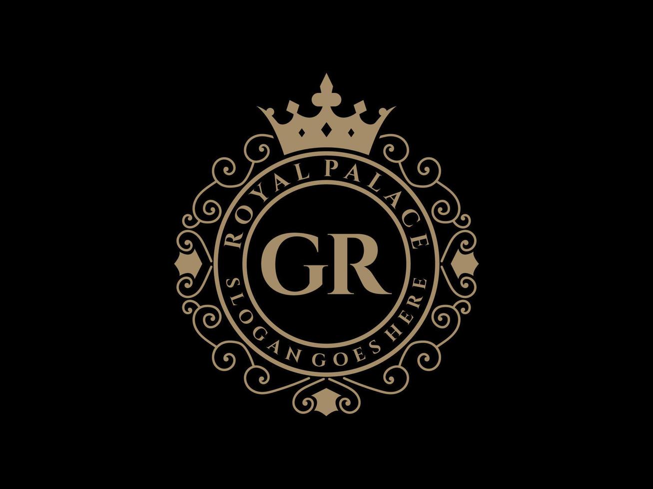 Letter GR Antique royal luxury victorian logo with ornamental frame. vector