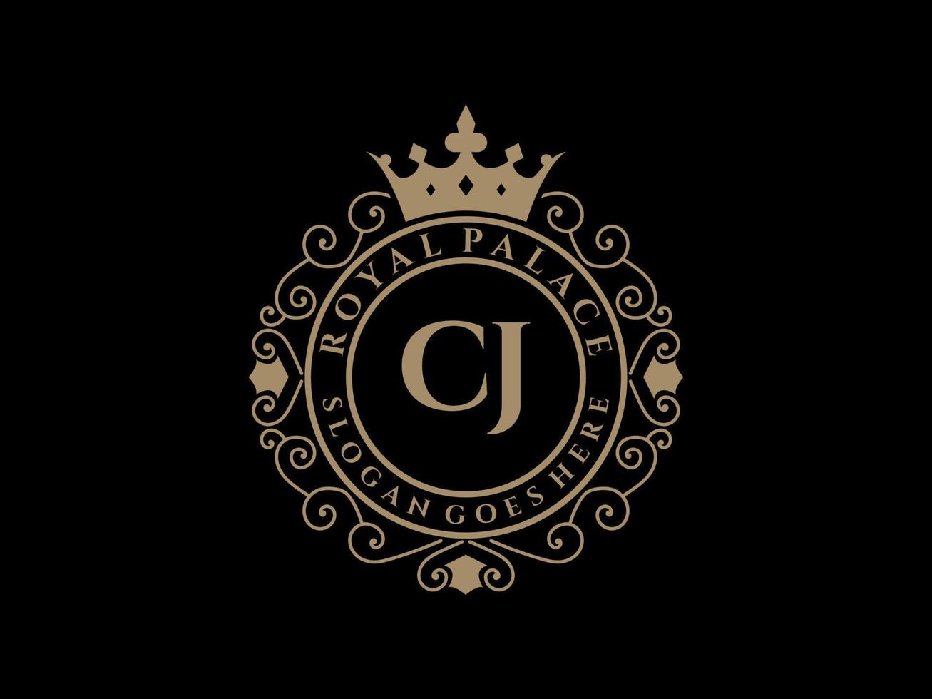 Letter CJ Antique royal luxury victorian logo with ornamental frame. vector