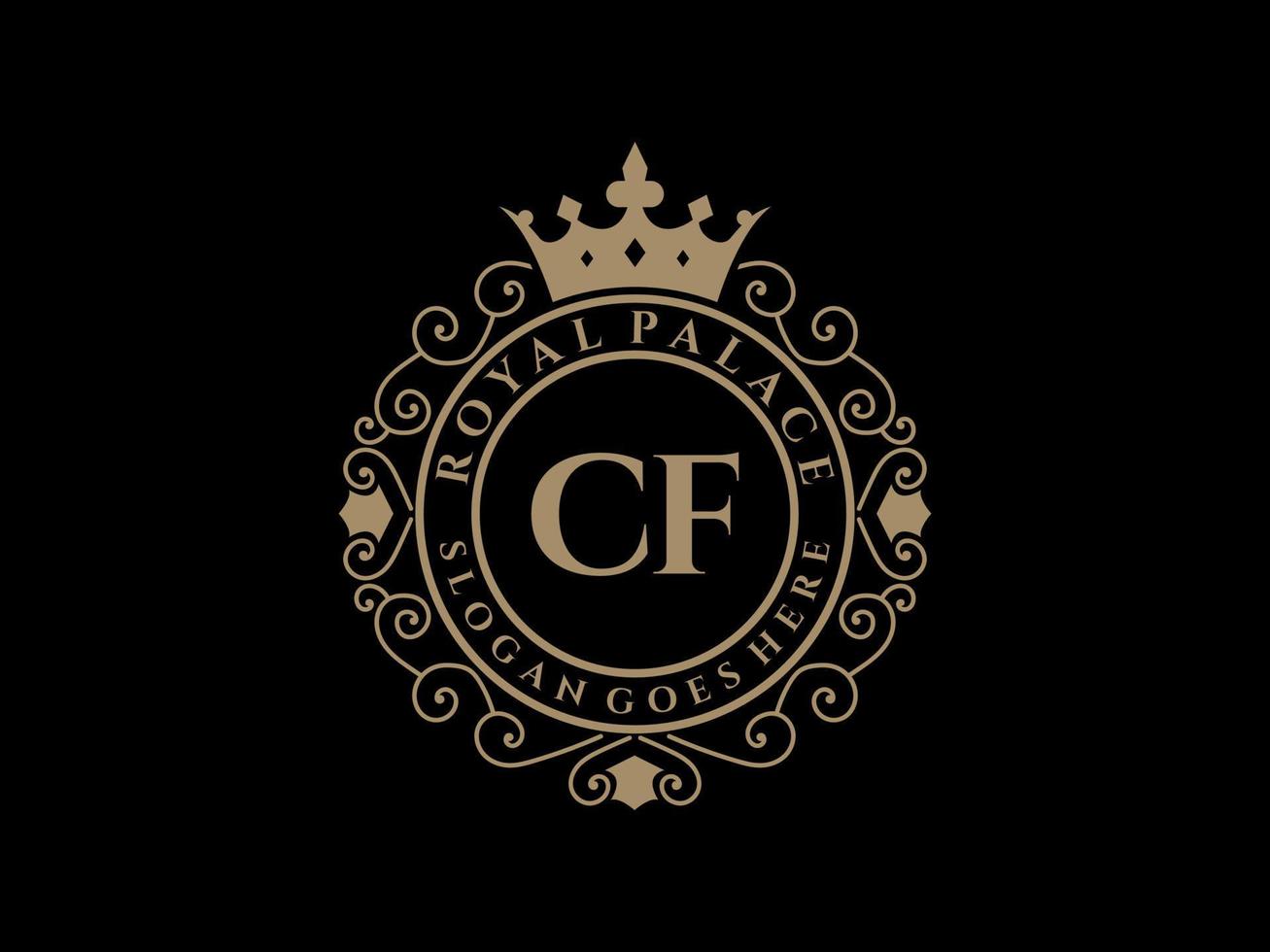 Letter CF Antique royal luxury victorian logo with ornamental frame. vector