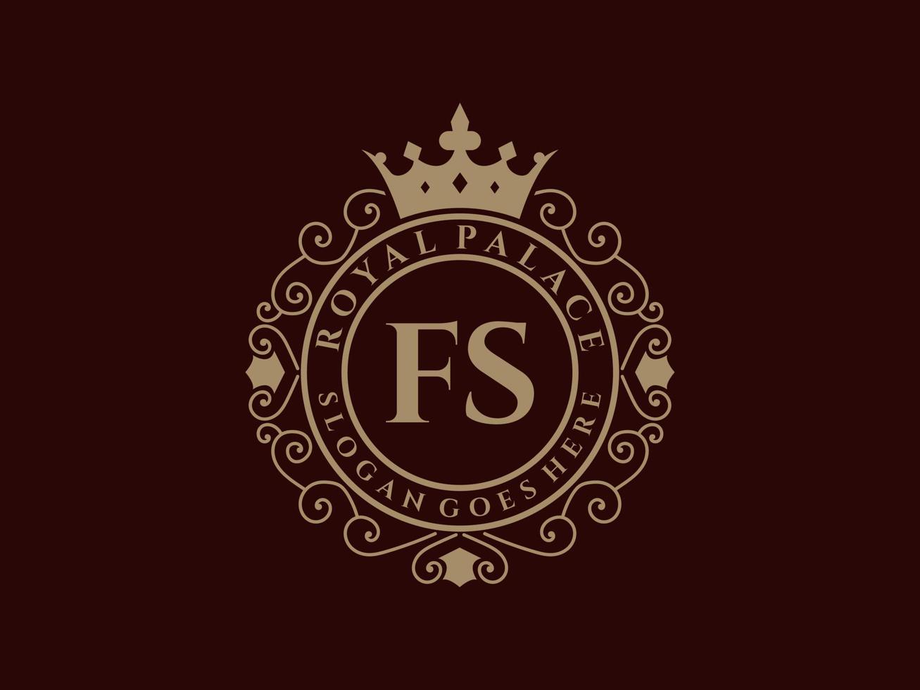 letra fs antiguo logotipo victoriano real de lujo con marco ornamental. vector