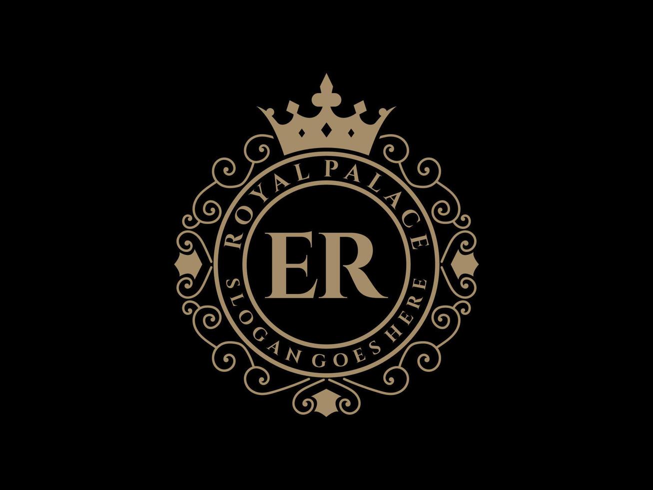 Letter ER Antique royal luxury victorian logo with ornamental frame. vector