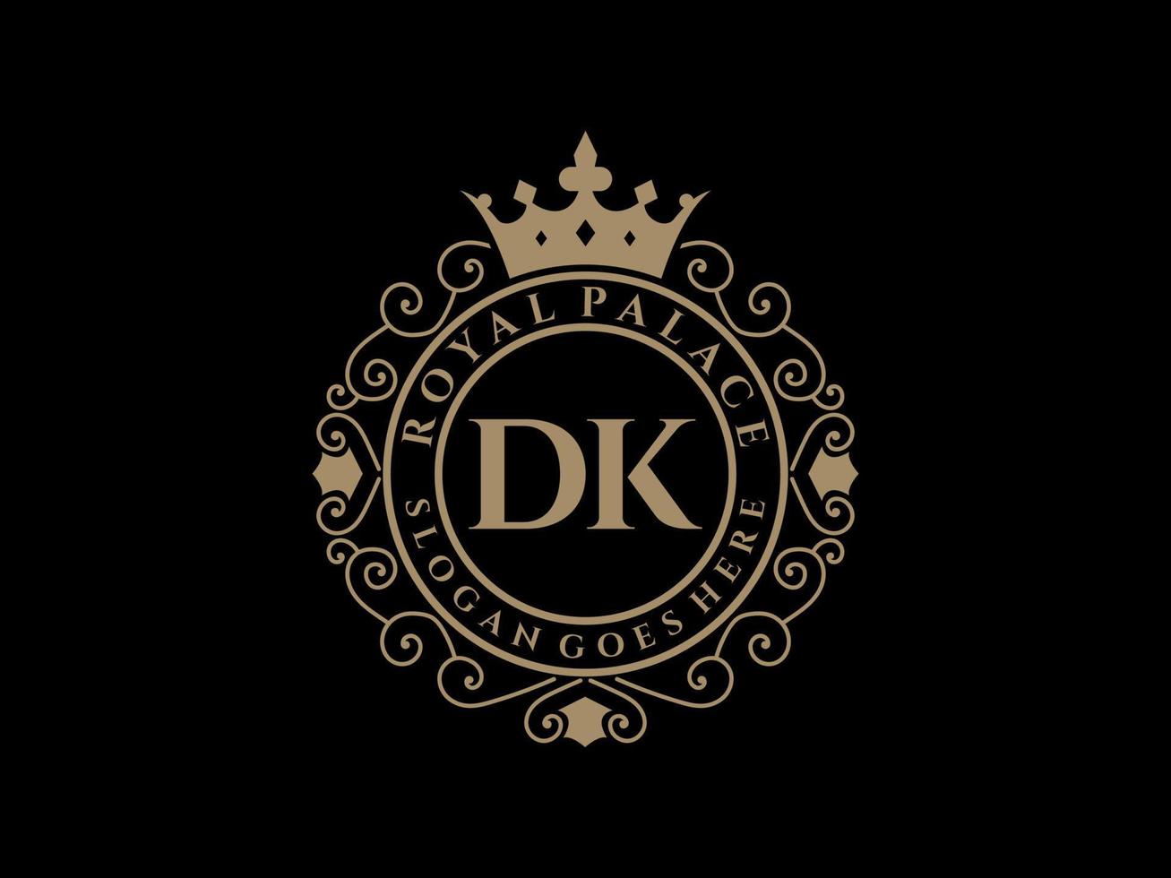 Letter DK Antique royal luxury victorian logo with ornamental frame. vector