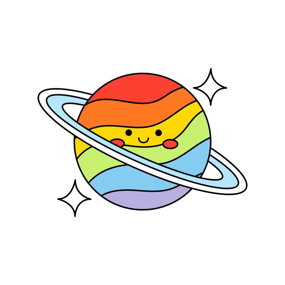 Cute rainbow planet doodle icon. vector