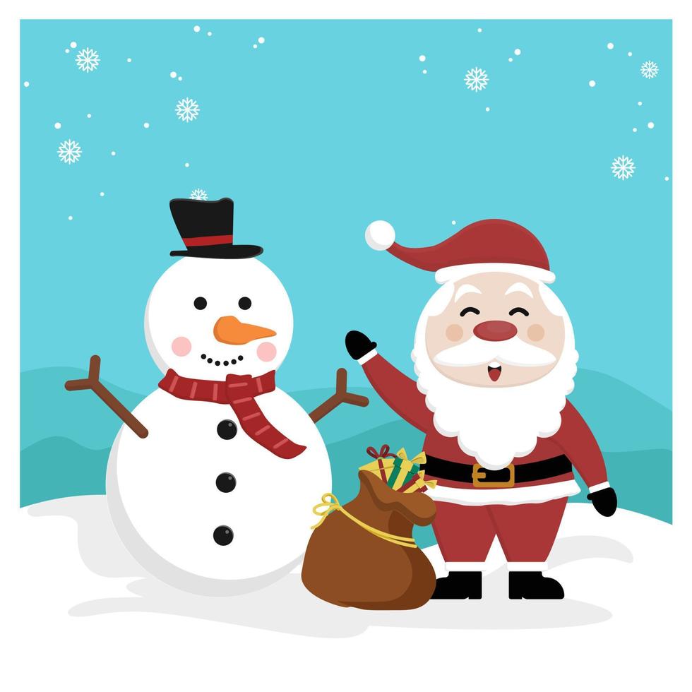 Illustration Vector Graphic of Santa Claus and Snowman Christmas.