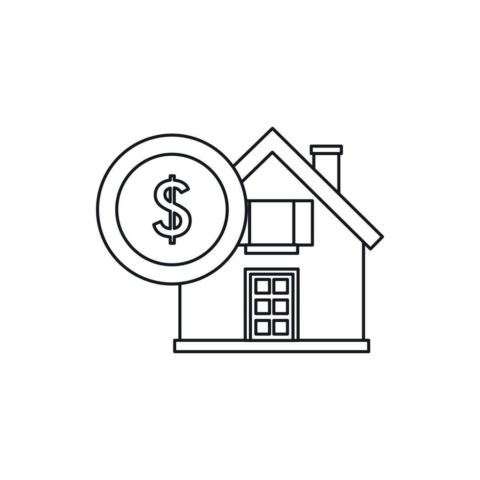 icono de casa y signo de dólar, estilo de esquema vector