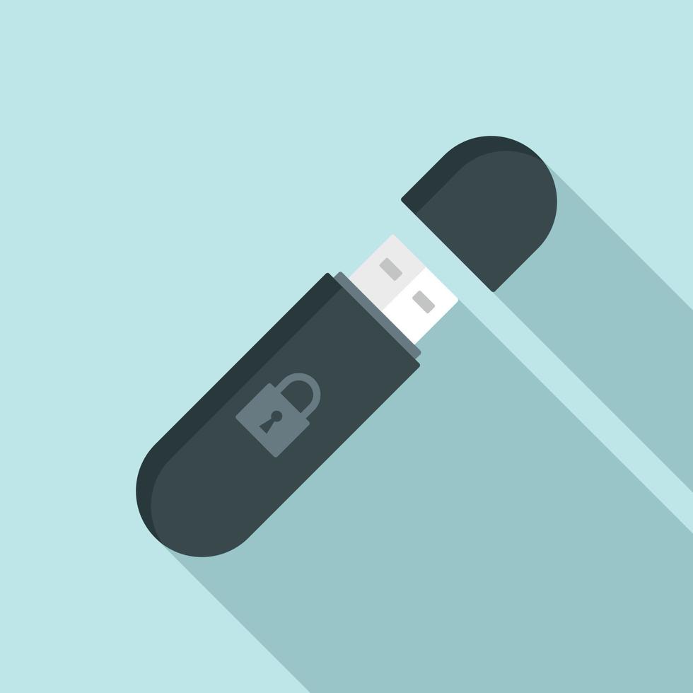 Secured usb flash icon, flat style vector
