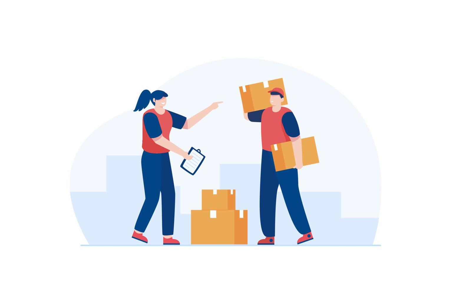 Warehouse worker checking parcel list. Preparing for Shipment. Illustration vector