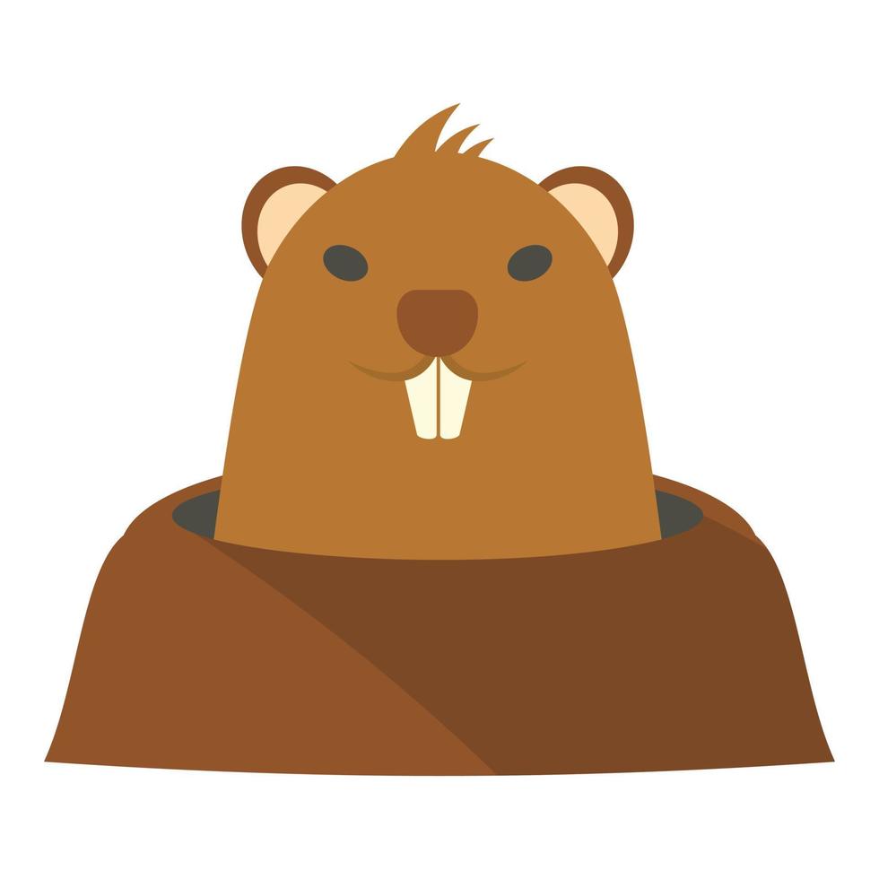 Groundhog in hole icon, flat style vector