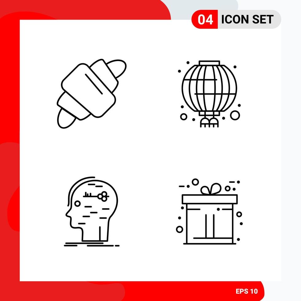 Creative Set of 4 Universal Outline Icons isolated on White Background Creative Black Icon vector background