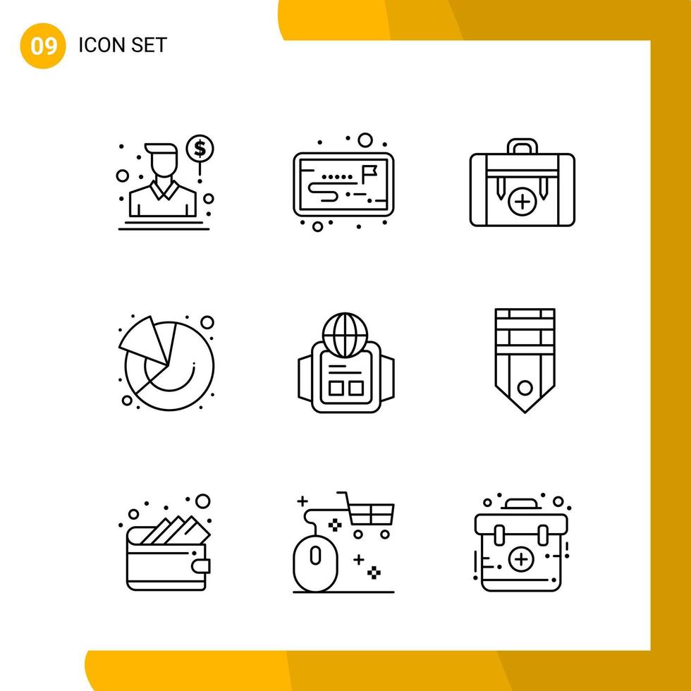 9 Icon Set Line Style Icon Pack Outline Symbols isolated on White Backgound for Responsive Website Designing Creative Black Icon vector background