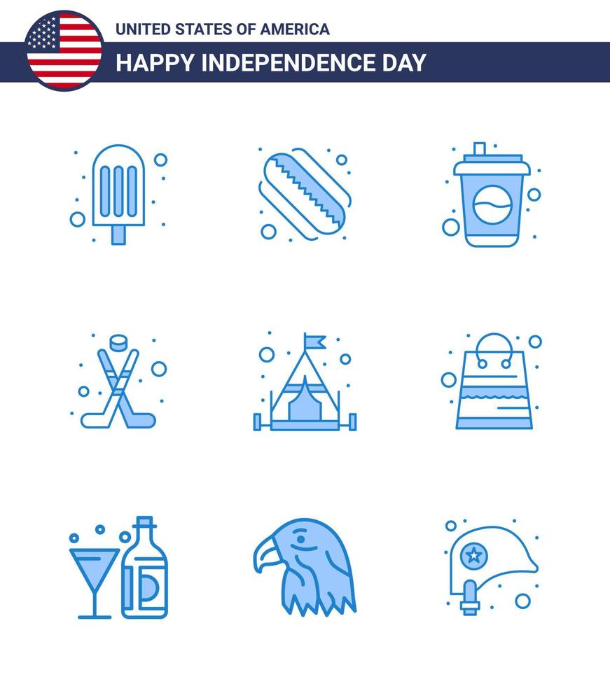 4 de julio estados unidos feliz día de la independencia icono símbolos grupo de 9 blues moderno de bolsa camping bebida campamento hielo editable día de estados unidos elementos de diseño vectorial vector