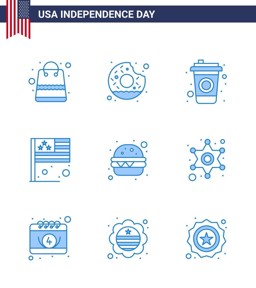 9 Creative USA Icons Modern Independence Signs and 4th July Symbols of meal burger bottle usa country Editable USA Day Vector Design Elements