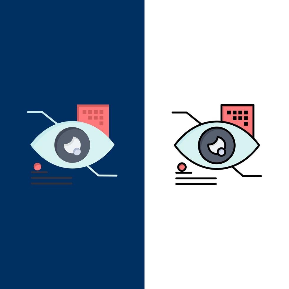 eye tap eye tap iconos de tecnología plano y lleno de línea conjunto de iconos vector fondo azul