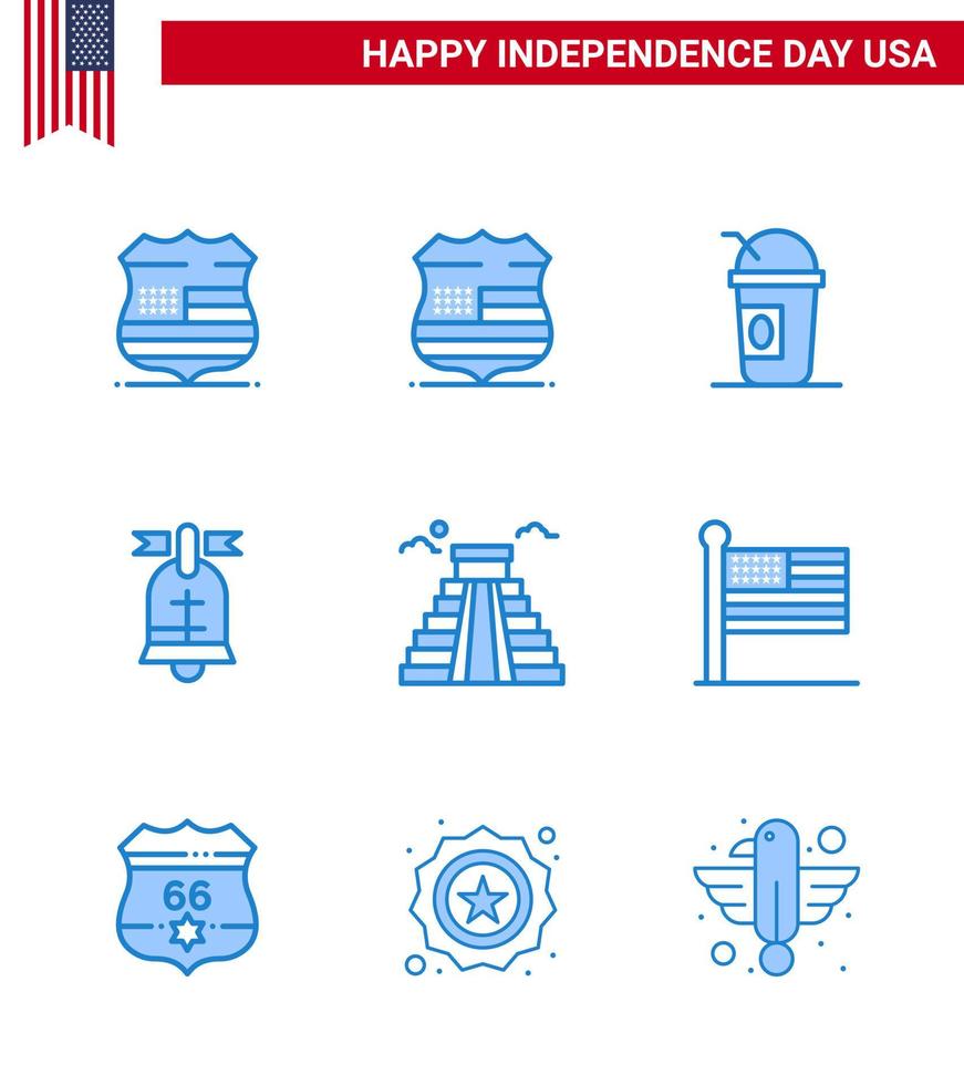 Editable Vector Line Pack of USA Day 9 Simple Blues of states usa ball american building Editable USA Day Vector Design Elements