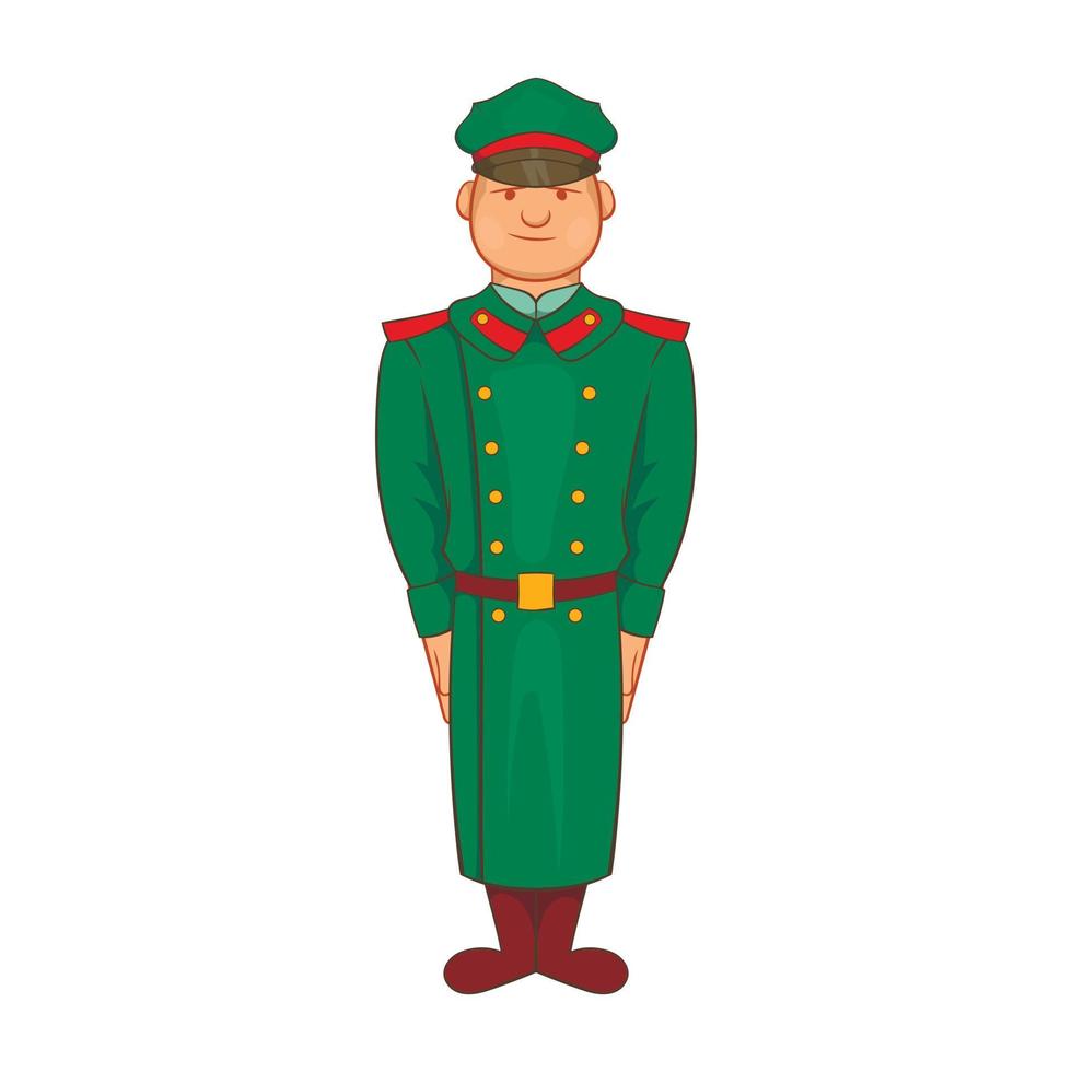 Military officer in greatcoat icon, cartoon style vector