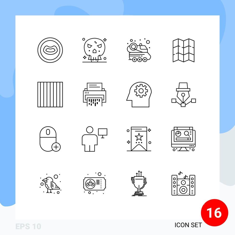 User Interface Pack of 16 Basic Outlines of confidential noodles space food location Editable Vector Design Elements