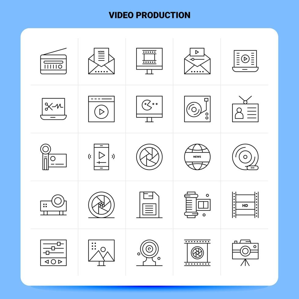 OutLine 25 Video Production Icon set Vector Line Style Design Black Icons Set Linear pictogram pack Web and Mobile Business ideas design Vector Illustration