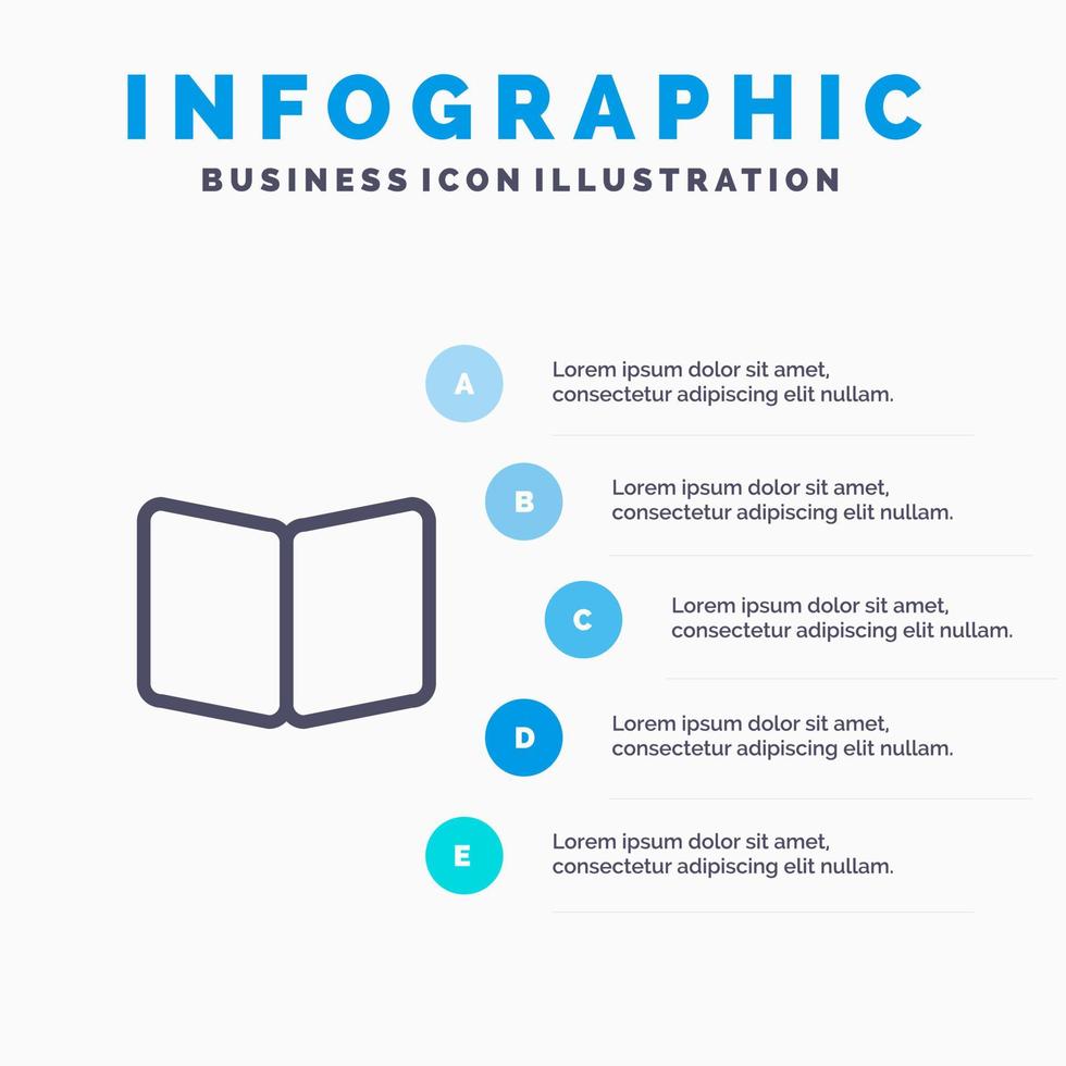 Open Book Page Layout Cover Line icon with 5 steps presentation infographics Background vector