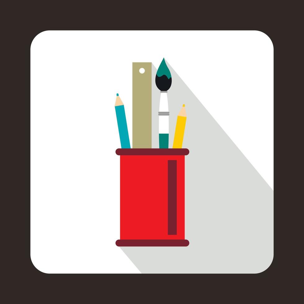 Stationery in red cup icon, flat style vector