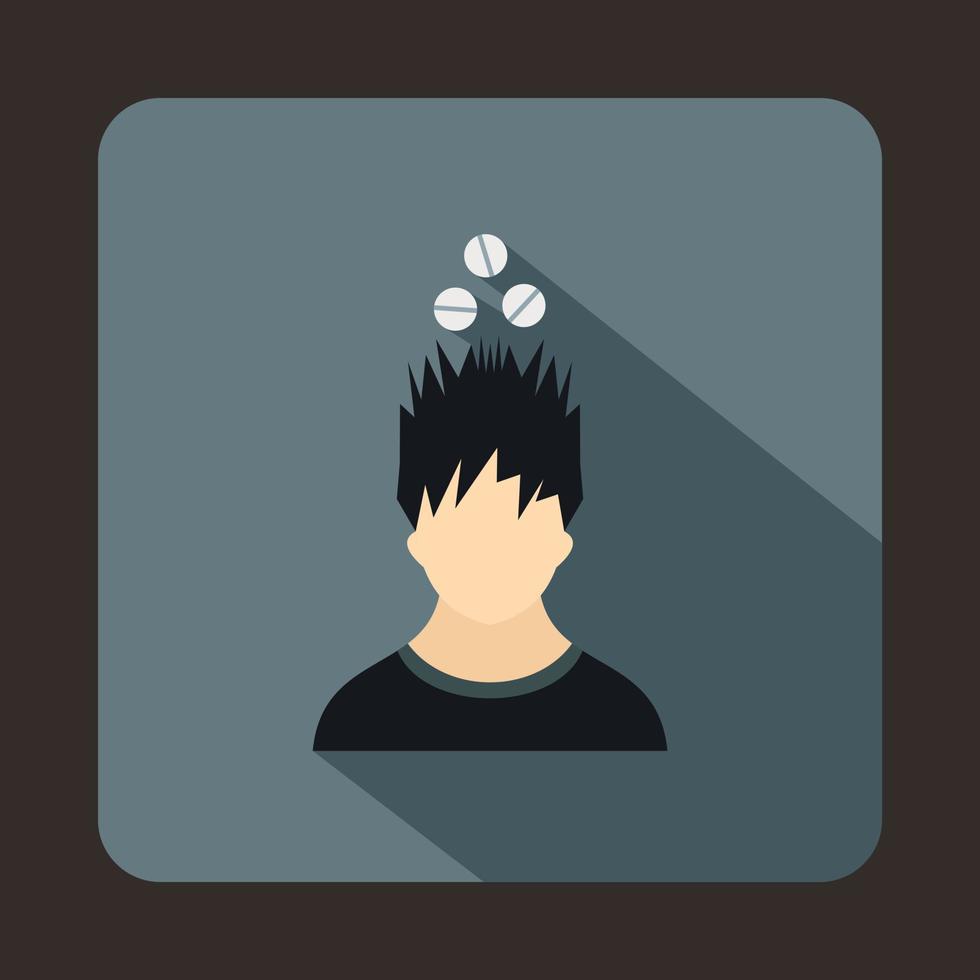 Man with tablets over head icon, flat style vector