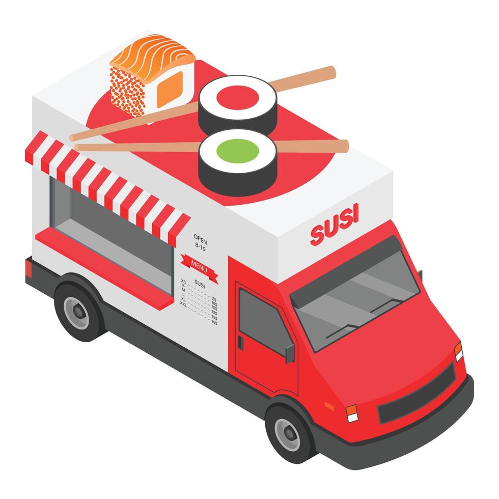 icono de camión de sushi, estilo isométrico vector